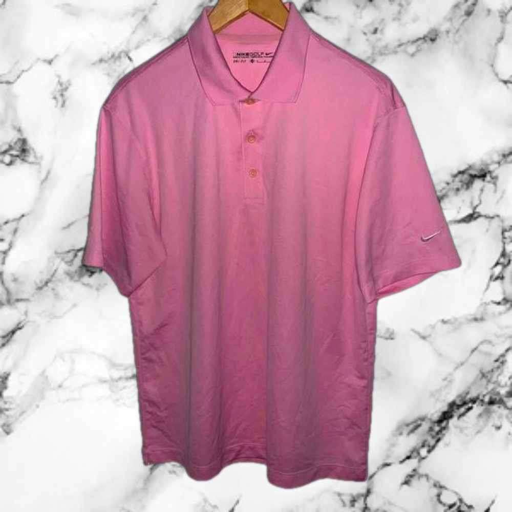 Nike Polo Shirt Mens Medium Pink Golf Dri Fit Short Sleeve